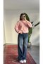 Women's Pink Crew Neck Thessaloniki Knit Crop Knitwear Sweater Draped Sleeve Sweater - 2