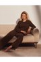 Women's Long Sleeve Patterned Report Fabric Soft Pajama Set – Relaxed Fit Crew Neck Bottom Top Set