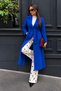 Women's Belted Double-Breasted Collar Long Cashmere S.Blue Coat - 6