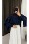 Blouse with Ruffles on the Sleeves and Front - 0087 - Navy Blue - 2