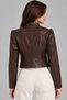 Women's Stand Collar Zippered Button Detail Leather Jacket Cty-Abr-2952 - 3