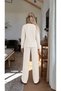 Women's Long Sleeve Patterned Report Fabric Soft Pajama Set – Relaxed Fit Crew Neck Bottom Top Set - 3