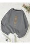 Women's Winter Dik Printed Black Oversize Sweatshirt Crew Neck Long Sleeve Relaxed Fit Sweatshirt