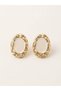Women's Gold Textured Framed Marbled Oval Enamel Earrings - White - 2