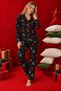 New Year's Pattern Crepe Suede Soft Textured Buttoned Interlaced Mother-Daughter Pajama Set - 2