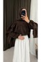 Blouse with Ruffles on the Sleeves and Front - 0087 - Bitter Brown - 2