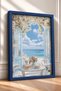 White Flowered Doorway with Sea View Framed Painting Italy Poster Wall Decor Itn112 - 2