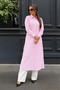 Women's Stylish Buttoned Navy Blue Striped Pink Shirt - 2
