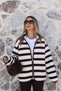 Coffee-Colored Thick Striped Standard Size Zippered Plush Jacket