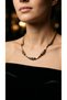 Women's Black Smoked Crystal Beaded Gold Color Necklace 40 cm Adjustable Stone Necklace - 2