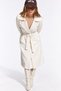 Women's Wide Collar Belted Long White Coat with Side Pockets - 2