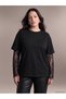 Vizyon New Season Black Crew Neck Lace Detailed Blouse