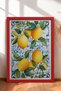 Green Leafed Lemons on Tile Floor Framed Painting Italy Poster Living Room Kitchen Wall Decor Itn117