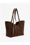 Suede Tote Bag with Metal Accessories and Strap - 2