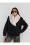 Fur collar epauletted cashmere jacket