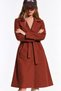 Women's Wide Collar Belted Long Tile Coat with Side Pockets - 5