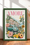 Amore Written Mint Green Classic Car Framed Painting Italy Poster Wall Decor Itn118
