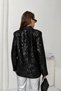 Women's Black Sequined Satin Collar Blazer Jacket Nj210 - 5