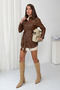 Women's Brown Belted Faux Leather Jacket Shirt Nj205 - 2