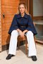 Women's Belted Bat Sleeve Cape Cut Short Navy Blue Coat - 2