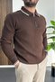 Men's Collar Detailed Zippered Sweater Brown Edw526 - 2