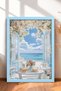 White Flowered Doorway with Sea View Framed Painting Italy Poster Wall Decor Itn112