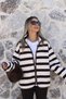 Coffee-Colored Thick Striped Standard Size Zippered Plush Jacket - 2