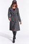 Women's Wide Collar Belted Long Smoked Coat with Side Pockets - 3