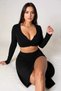 Women's Black Long Sleeve Low-Cut Zipper Crop Top Blouse – Stylish, Comfortable, and Easy to Match - 3