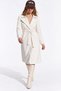 Women's Wide Collar Belted Long White Coat with Side Pockets - 3
