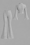 Beige Knitwear Flounce Spanish Flared High-Waist Top and Bottom Set - 5