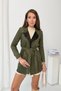 Women's Khaki Collar Detailed Belted Suede Short Trench Coat Nj211 - 6
