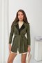 Women's Khaki Collar Detailed Belted Suede Short Trench Coat Nj211 - 7