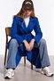 Women's Wide Collar Belted Long S.Blue Coat with Side Pockets - 4