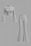 Beige Knitwear Flounce Spanish Flared High-Waist Top and Bottom Set