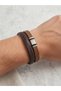 Men's 2-Piece Black Pu Leather Bracelet Set with Scorpion Figure Metal Plate Double Combination Accessory Blk99