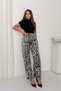 Women's Black-Ecru Patterned High Satin Trousers Nj203 - 5
