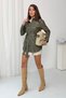 Women's Khaki Belted Faux Leather Jacket Shirt Nj205 - 4