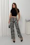 Women's Black-Ecru Patterned High Satin Trousers Nj203 - 3