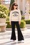 Winter, Spring, and Autumn Girls' Black Spanish Flared Bottoms and Beige Sweat Top