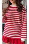 Red and White Striped Crew Neck Blouse - 5