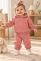 Baby Girl 100% Cotton Dusty Rose Elastic Cuffed Hooded Back Printed Tracksuit Set