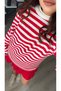 Red and White Striped Crew Neck Blouse - 3