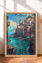 Colorful Boats in Positano Harbor Framed Painting Italy Poster Living Room Kitchen Wall Decor Itp032