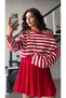 Red and White Striped Off-Shoulder Blouse - 3