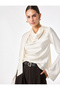 Asymmetrical Tie-Up Collar Long Sleeve Satin Blouse - 2