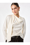 Asymmetrical Tie-Up Collar Long Sleeve Satin Blouse - 5