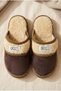 Women'S, Suede Textured, Fur Lined, Embroidery Detailed, Plush Detailed, Soft Sole House Slippers - 7