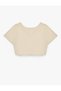 Ribbed Crop Sports T-Shirt with Removable Pads and Low Back Cutout