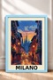Milano Street and Cathedral in Sunset Framed Painting Italy Poster Wall Decor Itp053 - 3